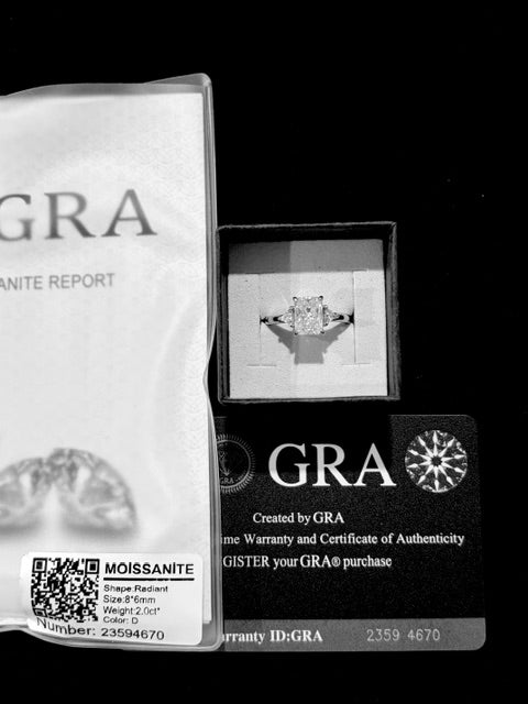 Radiant Cut Moissanite Ring – 2 Carat, D Color