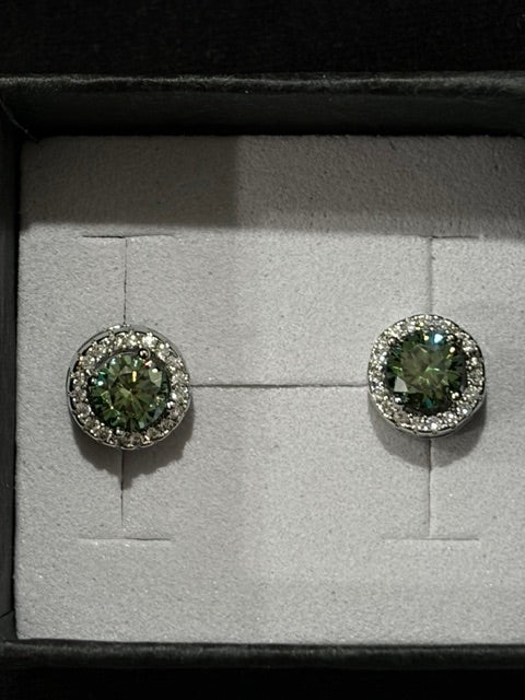 Green Moissanite Halo stud earrings