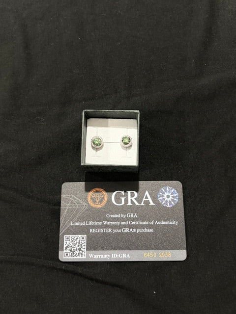 Green Moissanite Halo stud earrings