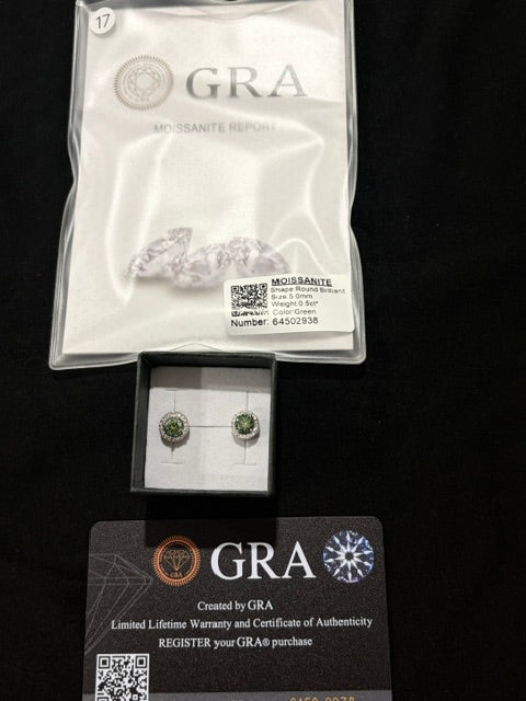 Green Moissanite Halo stud earrings