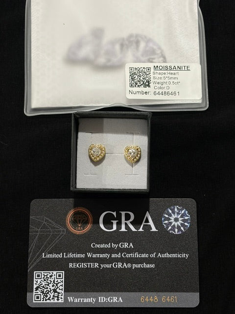 Heart-Shaped Moissanite Stud Earrings-Gold-Tone Setting, 5MM