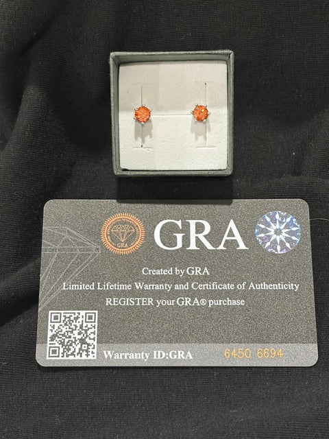 Orange Moissanite Round Brilliant Earrings – 5mm, 0.5 CT
