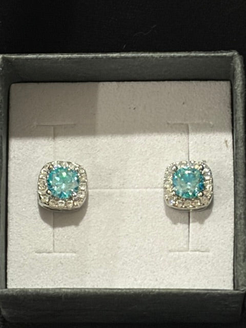 Sea Blue Moissanite Round Brilliant Earrings – 5mm, 0.5 CT