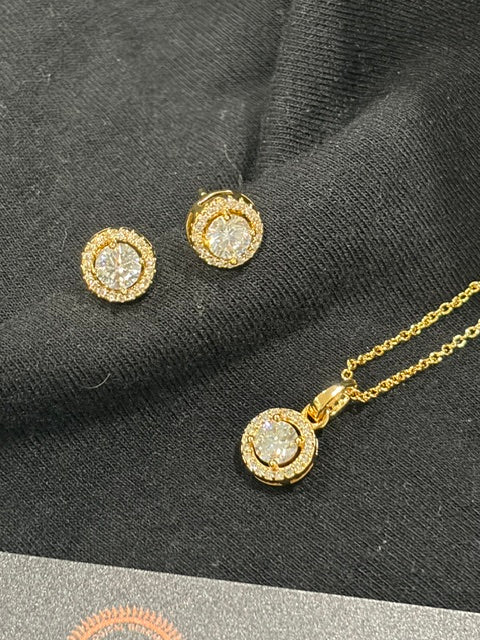 D Color Round Brilliant Moissanite Necklace & Earring Set – 5mm